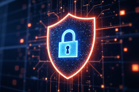 Simbolo di uno scudo digitale con lucchetto, che rappresenta la sicurezza dei dati