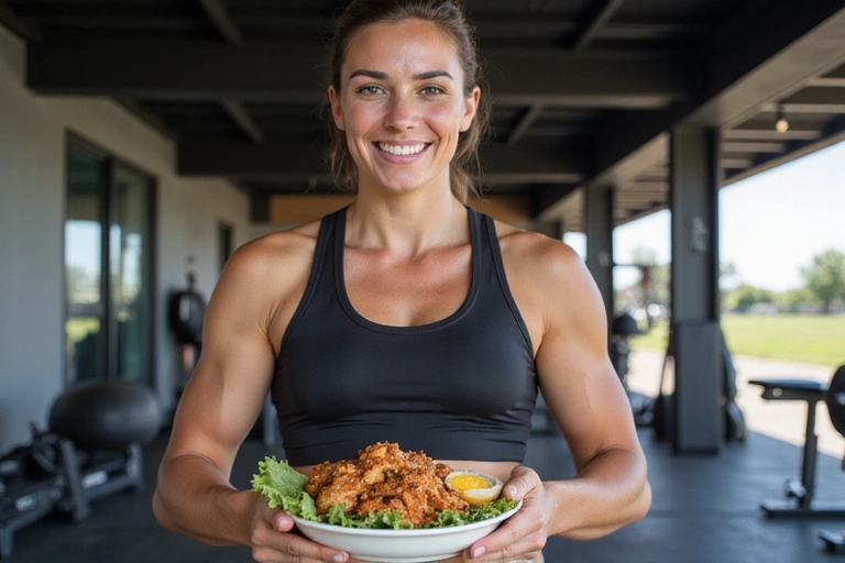 Atleta che mangia un pasto energetico dopo l'allenamento